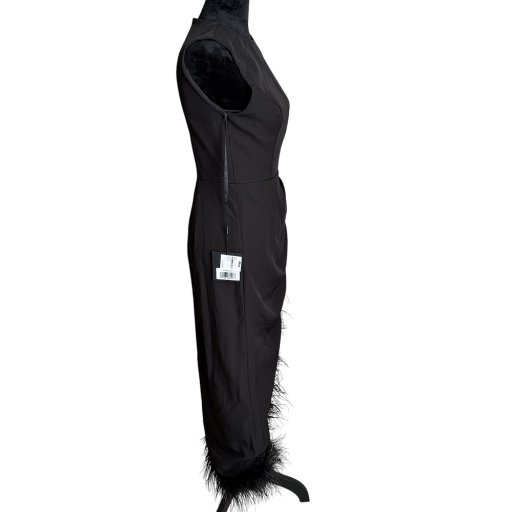 Mac Duggal Black Feather Trim Asymmetrical Maxi Dress Size 4 NWT - Picture 5 of 7